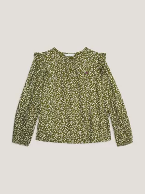 Camisa com babados e estampa floral da coleção de 1985