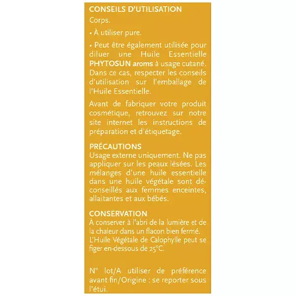 Phytosun Arôms Huile Végétale de Calophylle Bio Nourrit et Adoucit la Peau 50ml