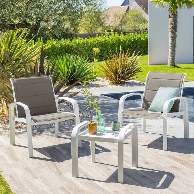 Salon de jardin duo ELYN Noisette & Blanc