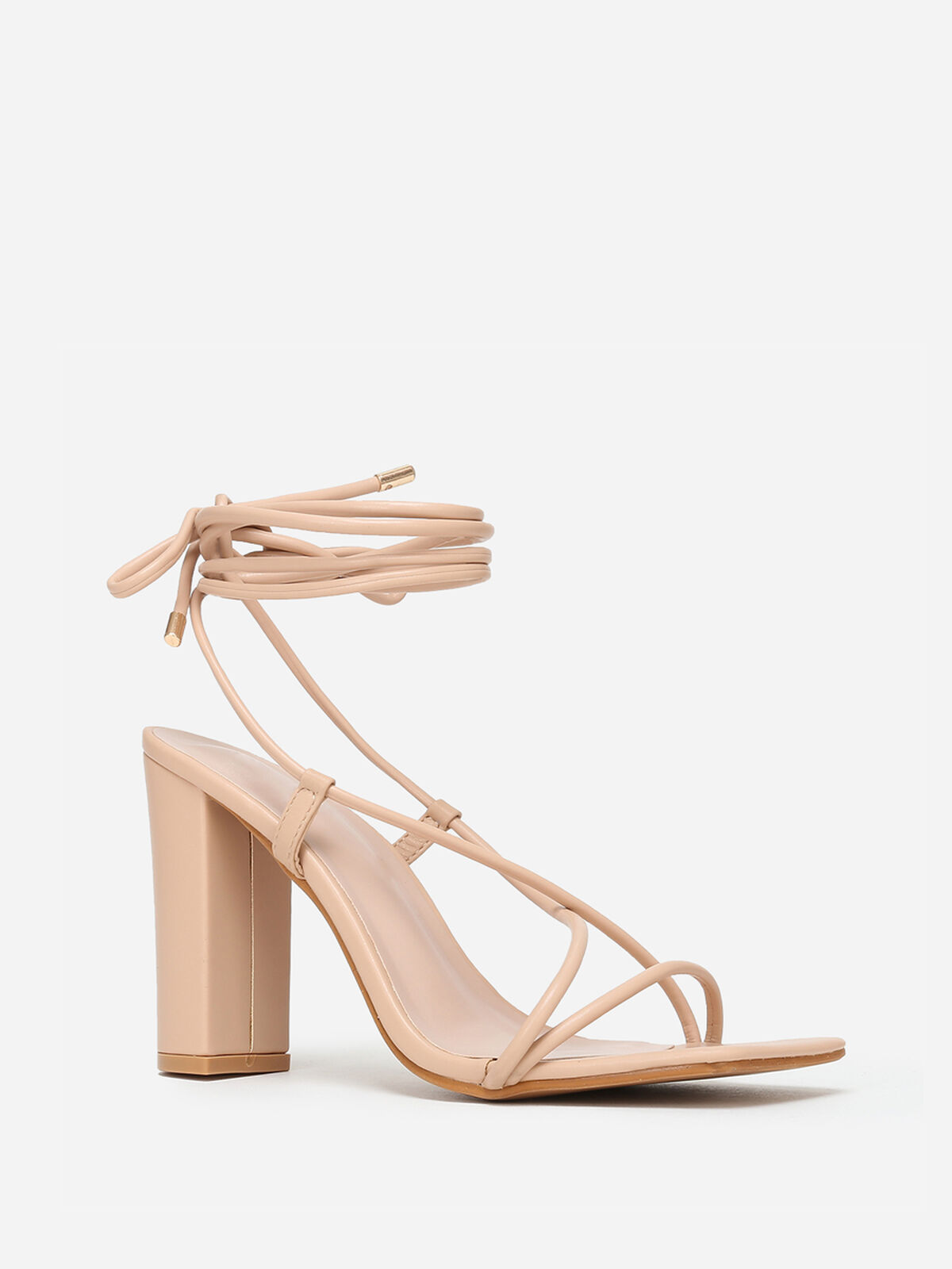 Sandales avec laçage à bout carré- Beige