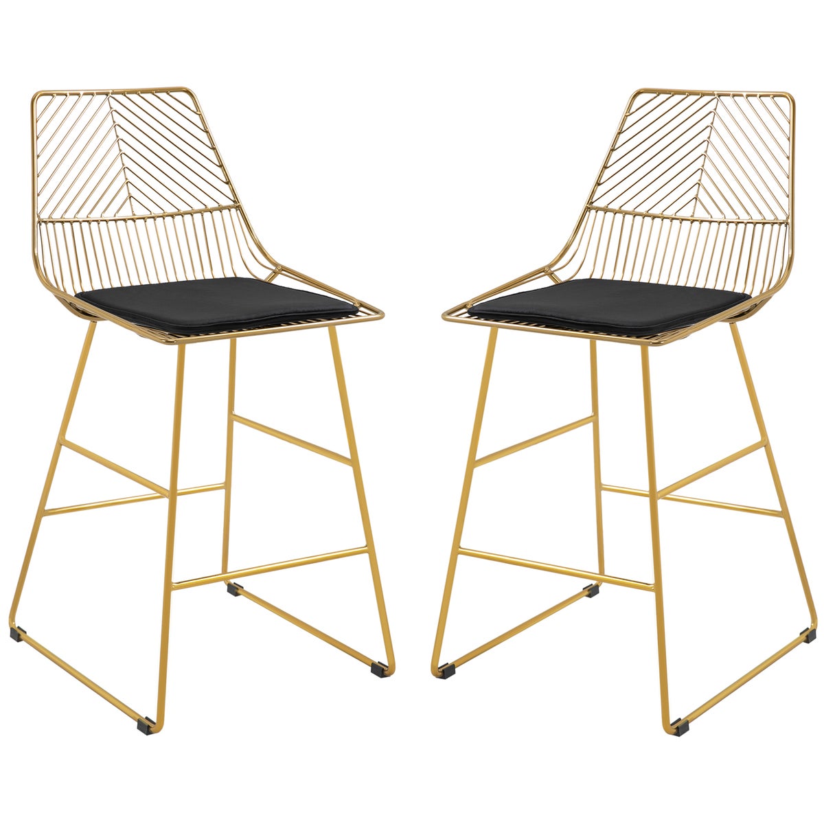 HOMCOM Set van 2 barkrukken, bistrokrukken met voetensteun en kussen, barstoel, keukenstoel met stalen poten voor woonkamer, eetkamer, goud, 46 x 56 x 95 cm