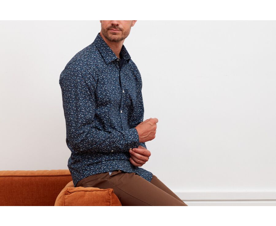 Chemise marine imprimée motif bleu - MÉDÉRIC