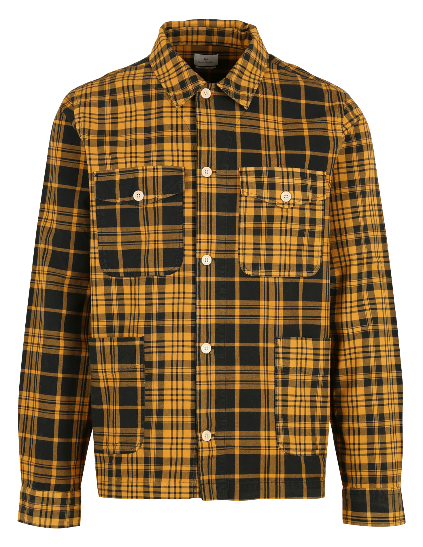 Chemise col classique à carreaux en coton| Jaune