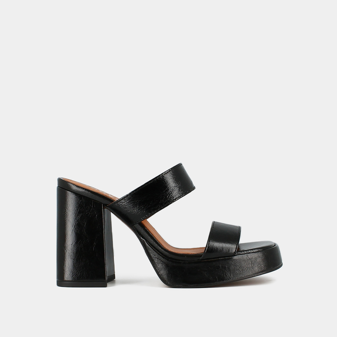Mules à plateformes et brides  en cuir vieilli noir