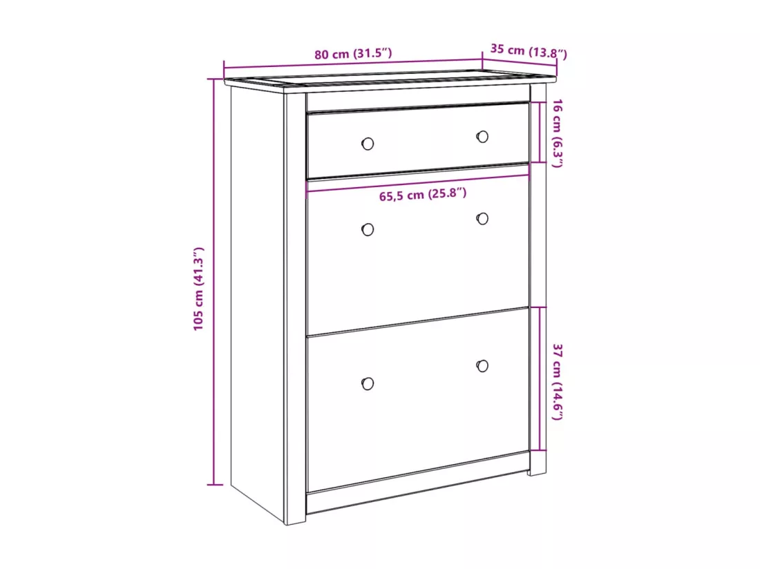 Armoire à chaussures Panama 80x35x105 cm bois de pin massif