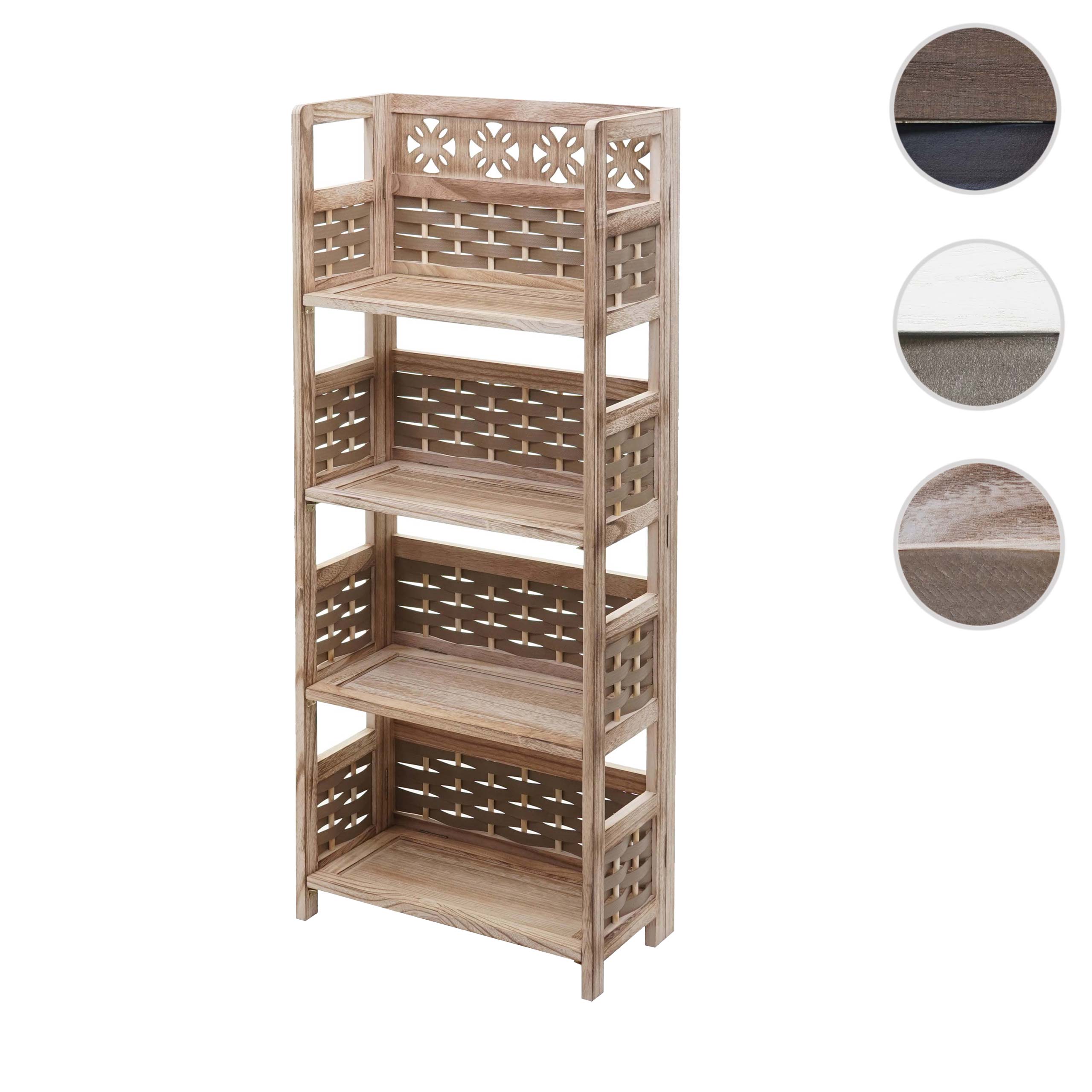 Regal MCW-K86, Standregal Wohnregal, klappbar 4 Ablagen, Holz 110cm ~ braun, Geflecht braun