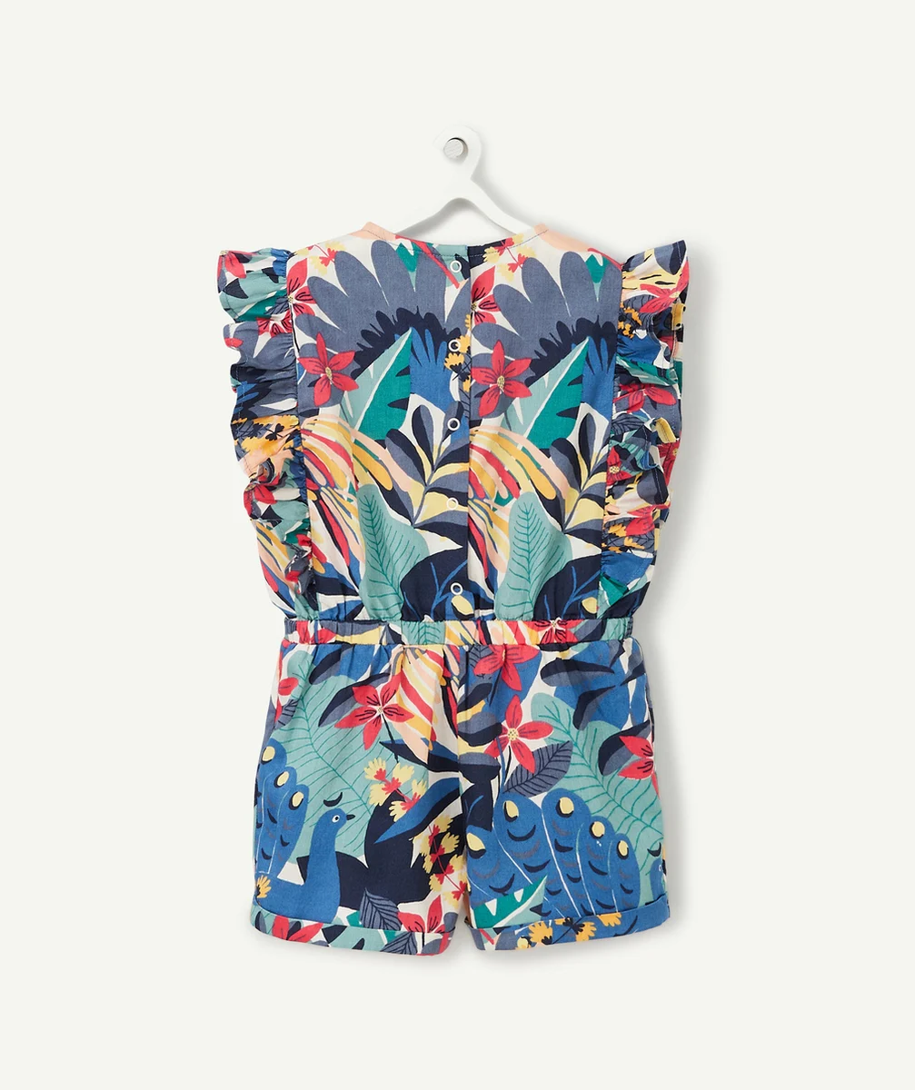 COMBISHORT BÉBÉ FILLE EN COTON IMPRIMÉ FLEURI ET VOLANTS