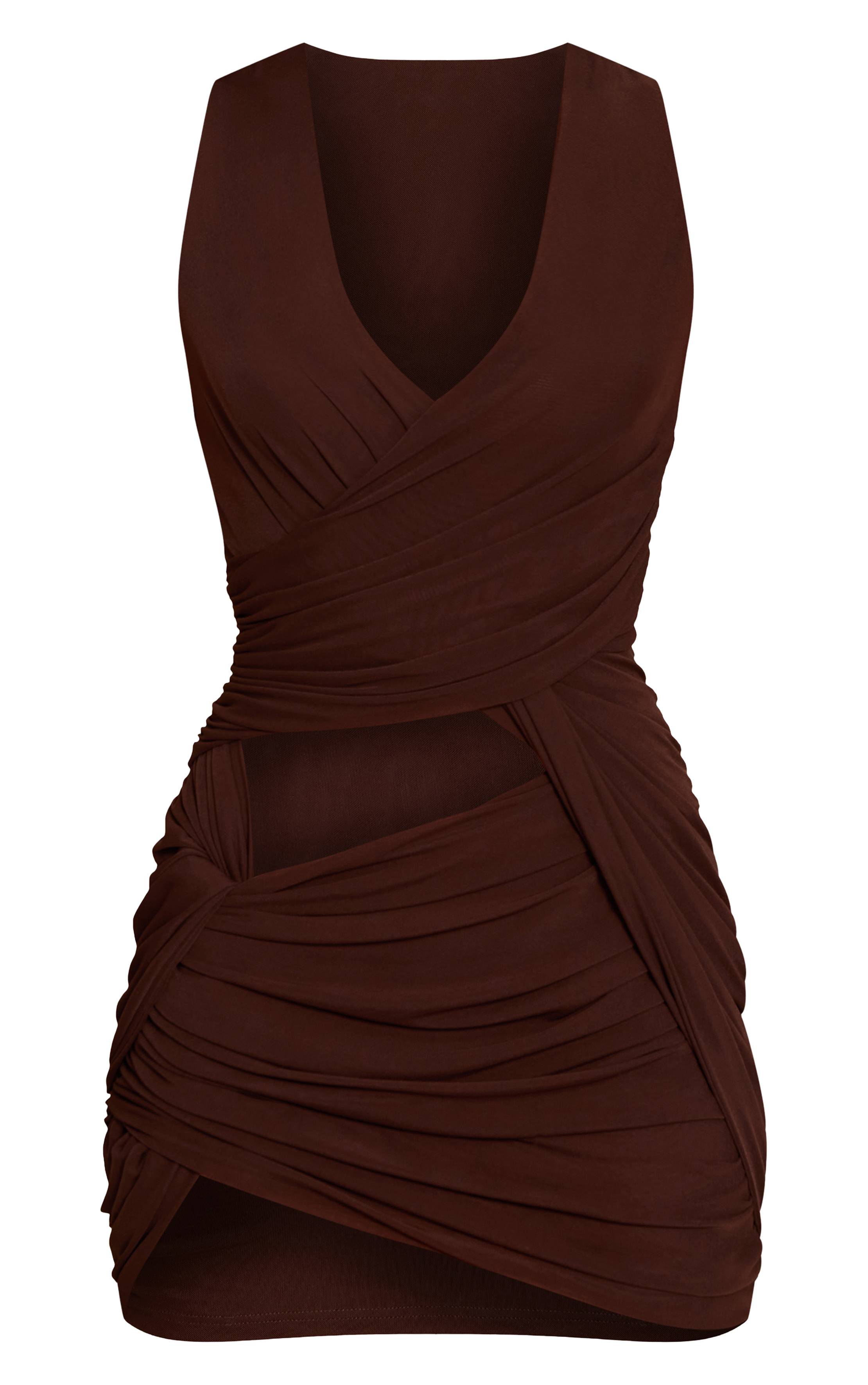 Deep Chocolate Robe Courte Portefeuille En Maille Double Épaisseur