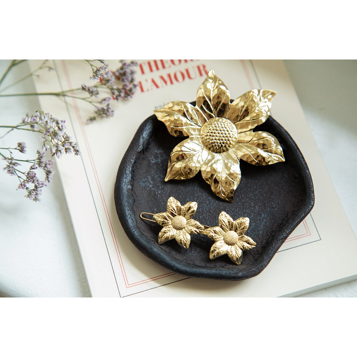 barrette fleurs plaqué argent - HESPÉRIS