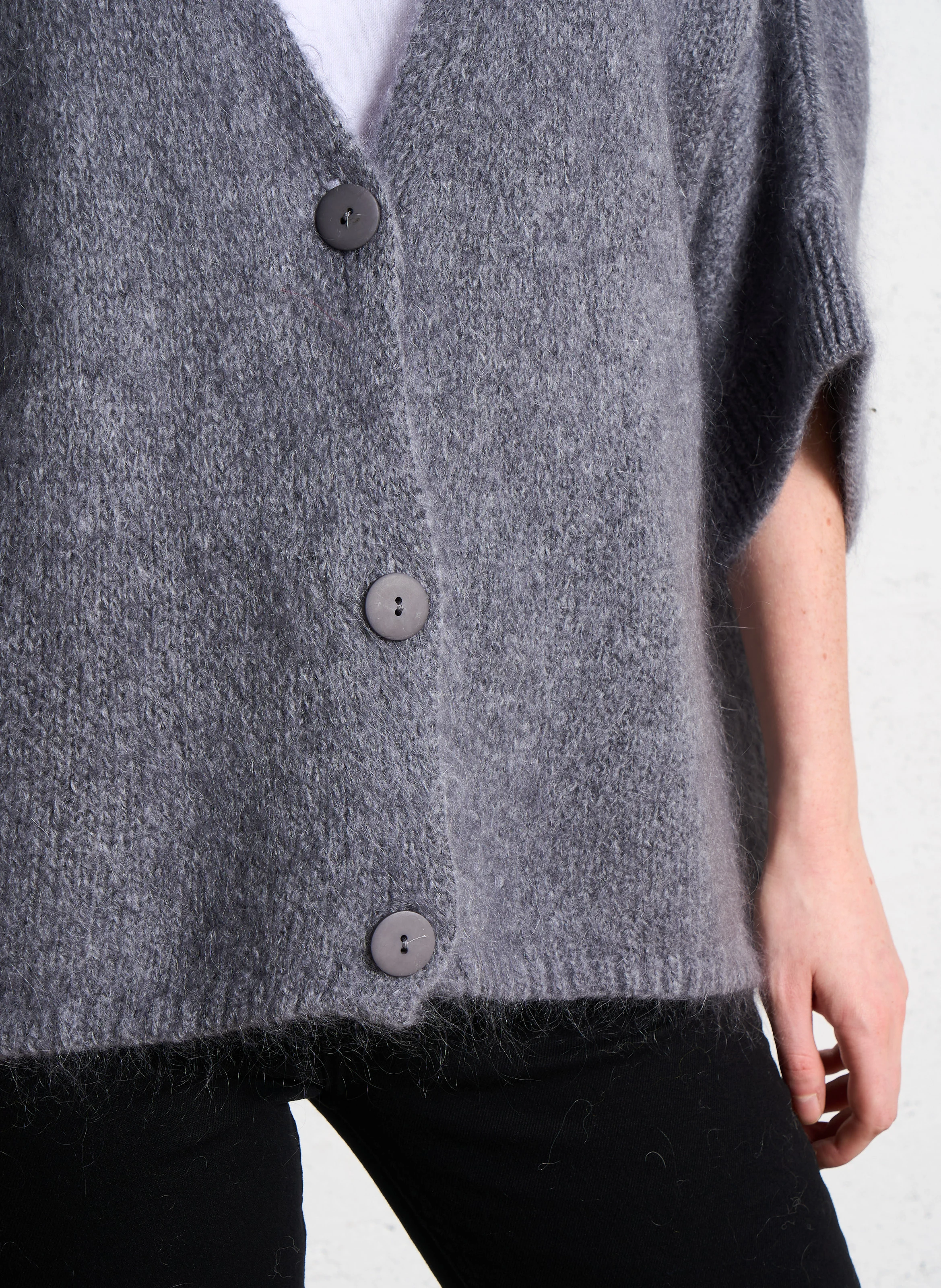 Gilet à col V ample en maille mélangée | Gris