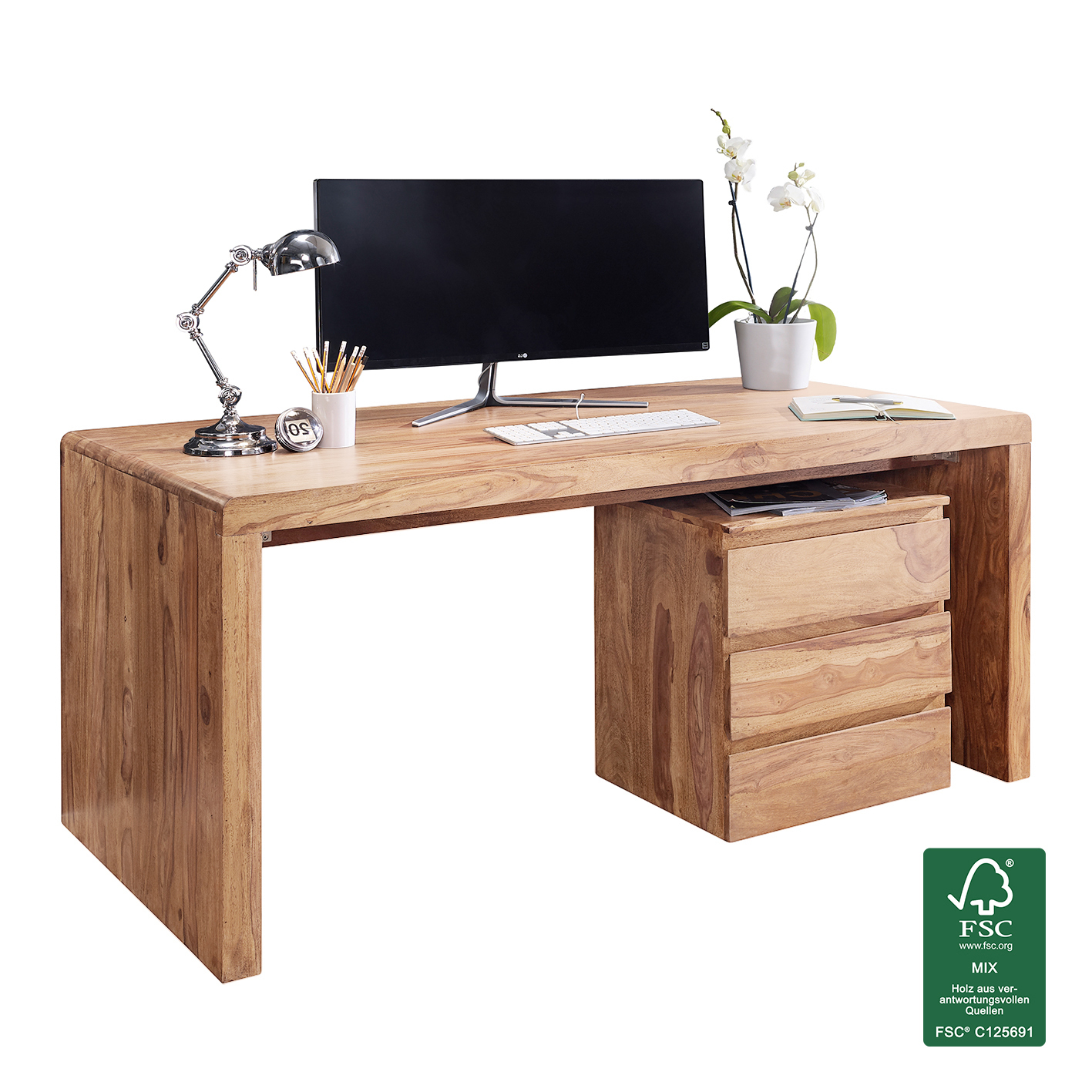 Schreibtisch - Akazie massiv - 160 cm
