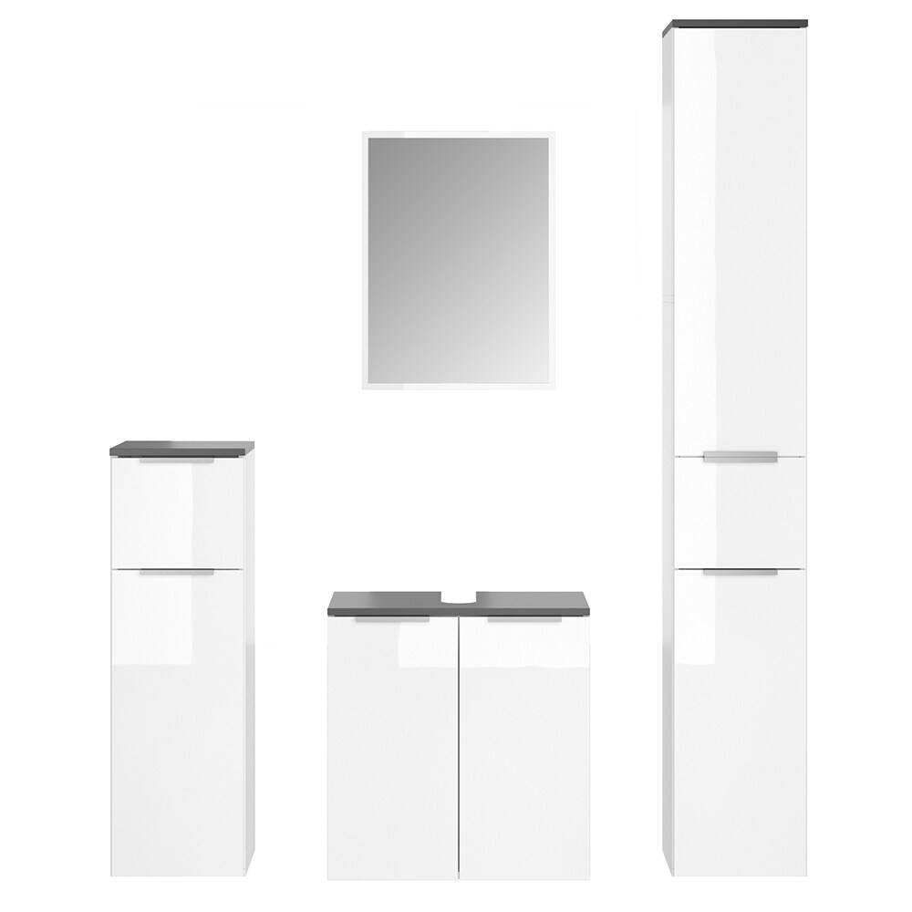 VICCO Badmöbel-Set OTIS Weiß - Hochschrank Unterschrank Midischrank Spiegel