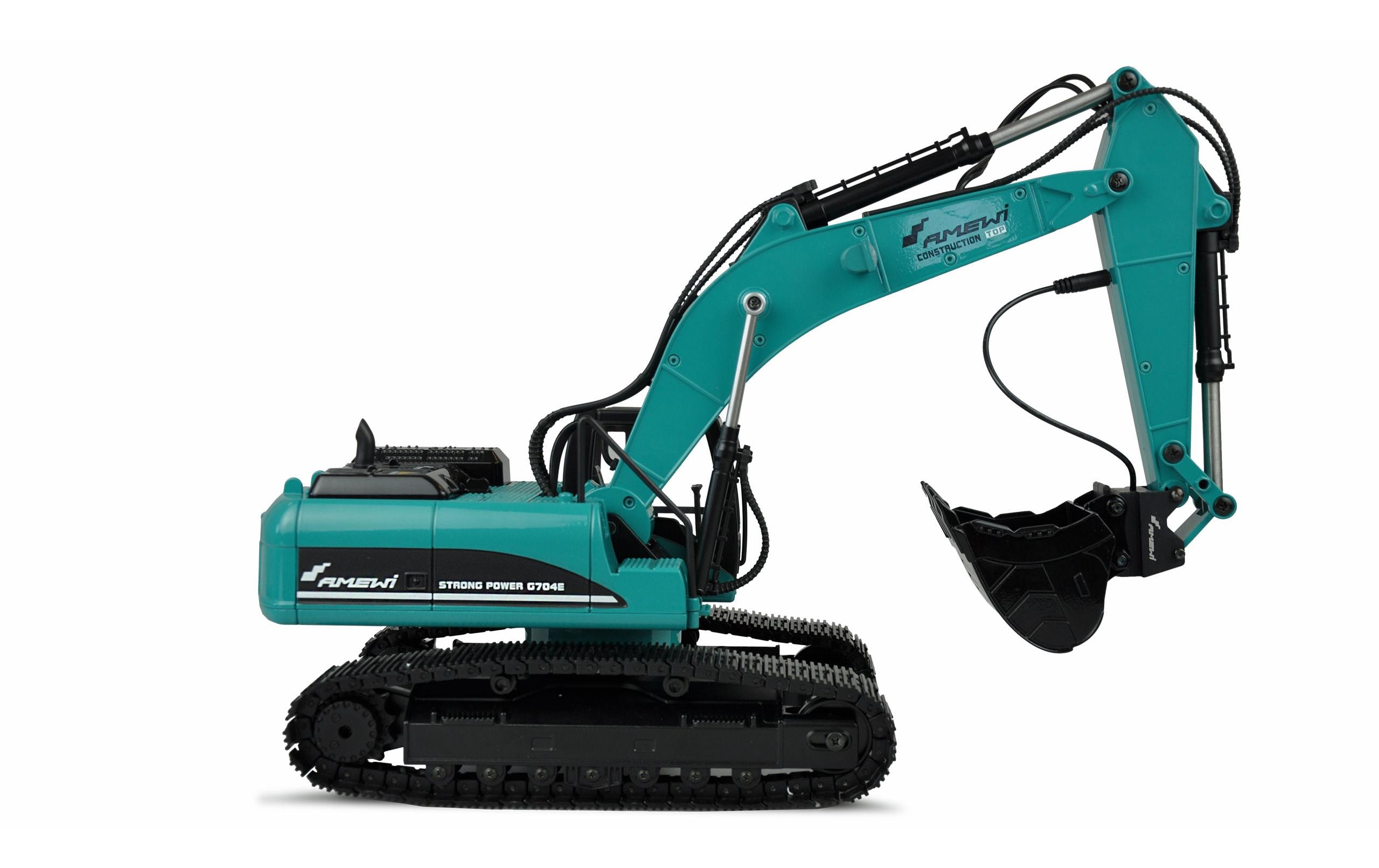 Kettenbagger G704E Vollmetall Petrol, 1:14, RTR<br>Exklusiver Vollmetall Bagger in einer Sonderlackierung und elektronischen Schnellwechsler