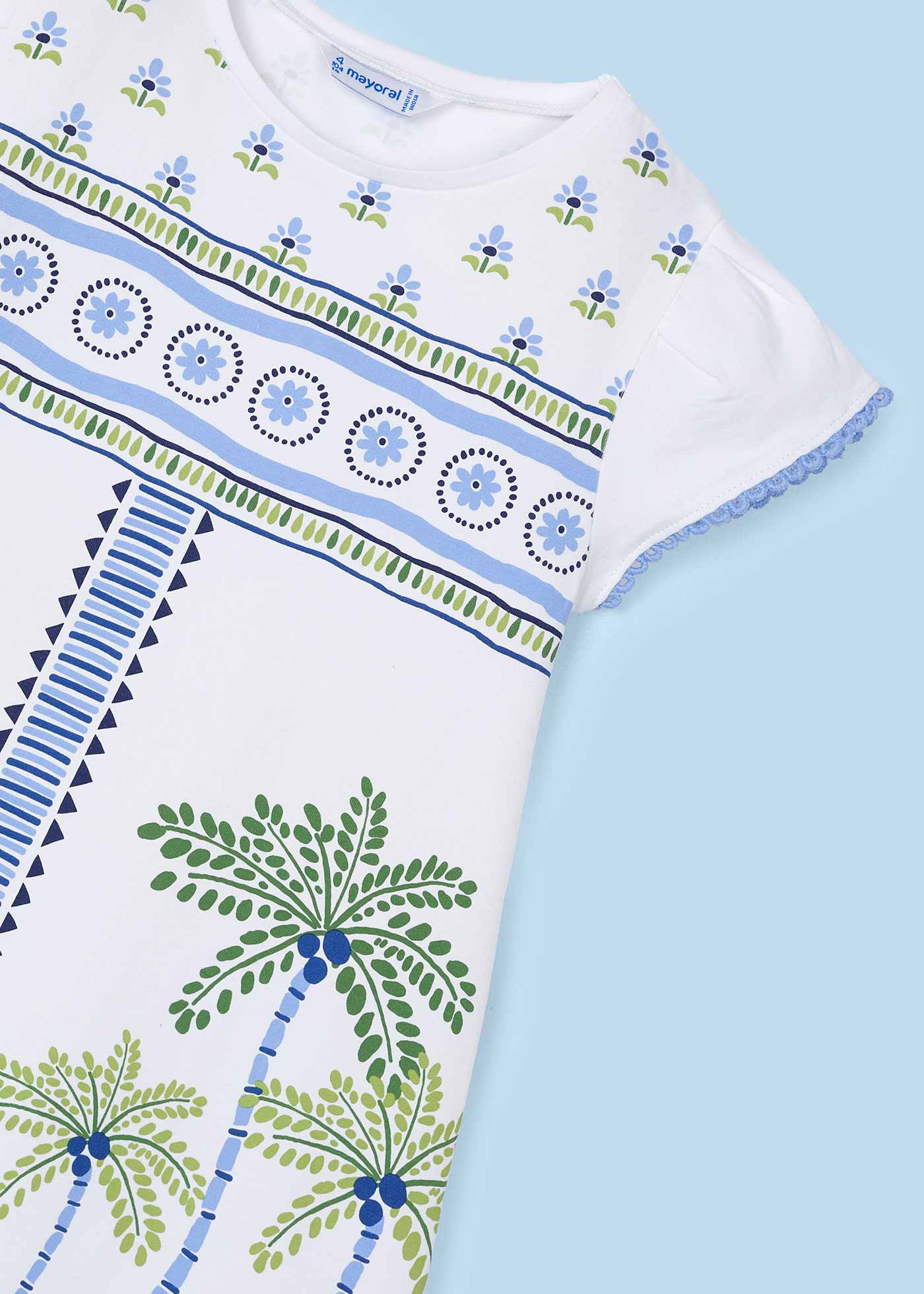 Vestido Better Cotton com estampa de palmeiras para meninas, cor índigo