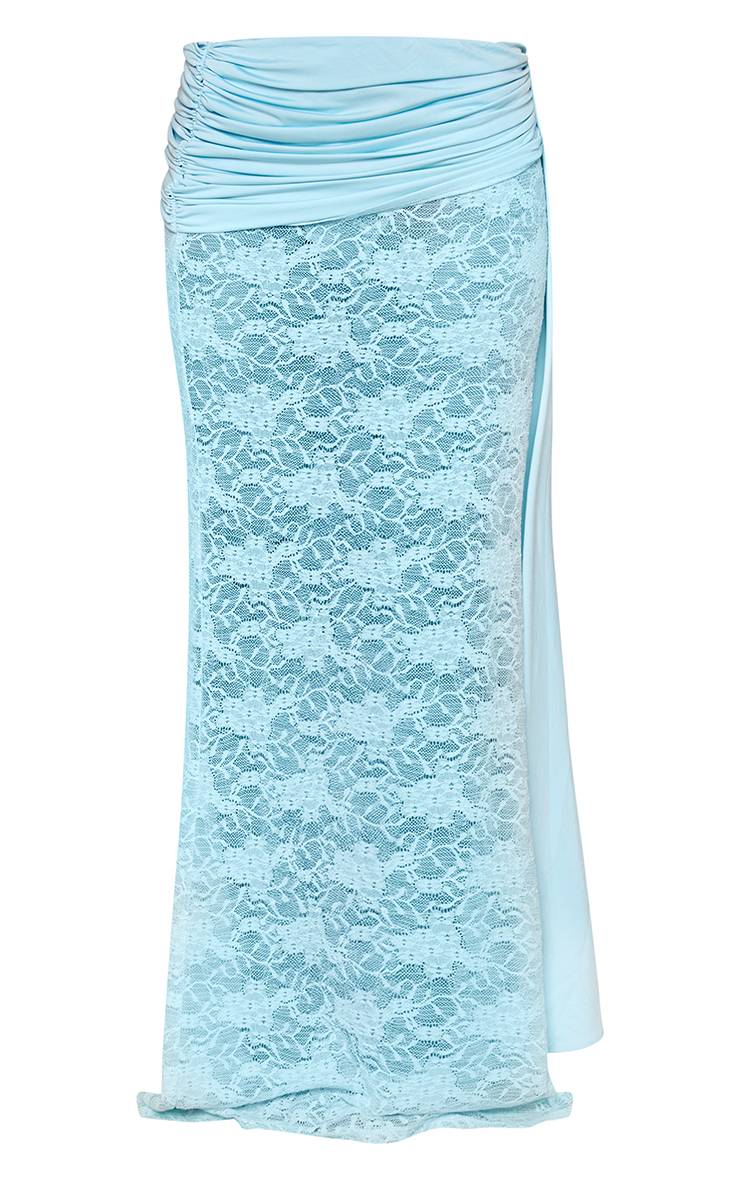 Bleu Jupe Maxi En Dentelle Froncée À La Taille Co-ord Baby