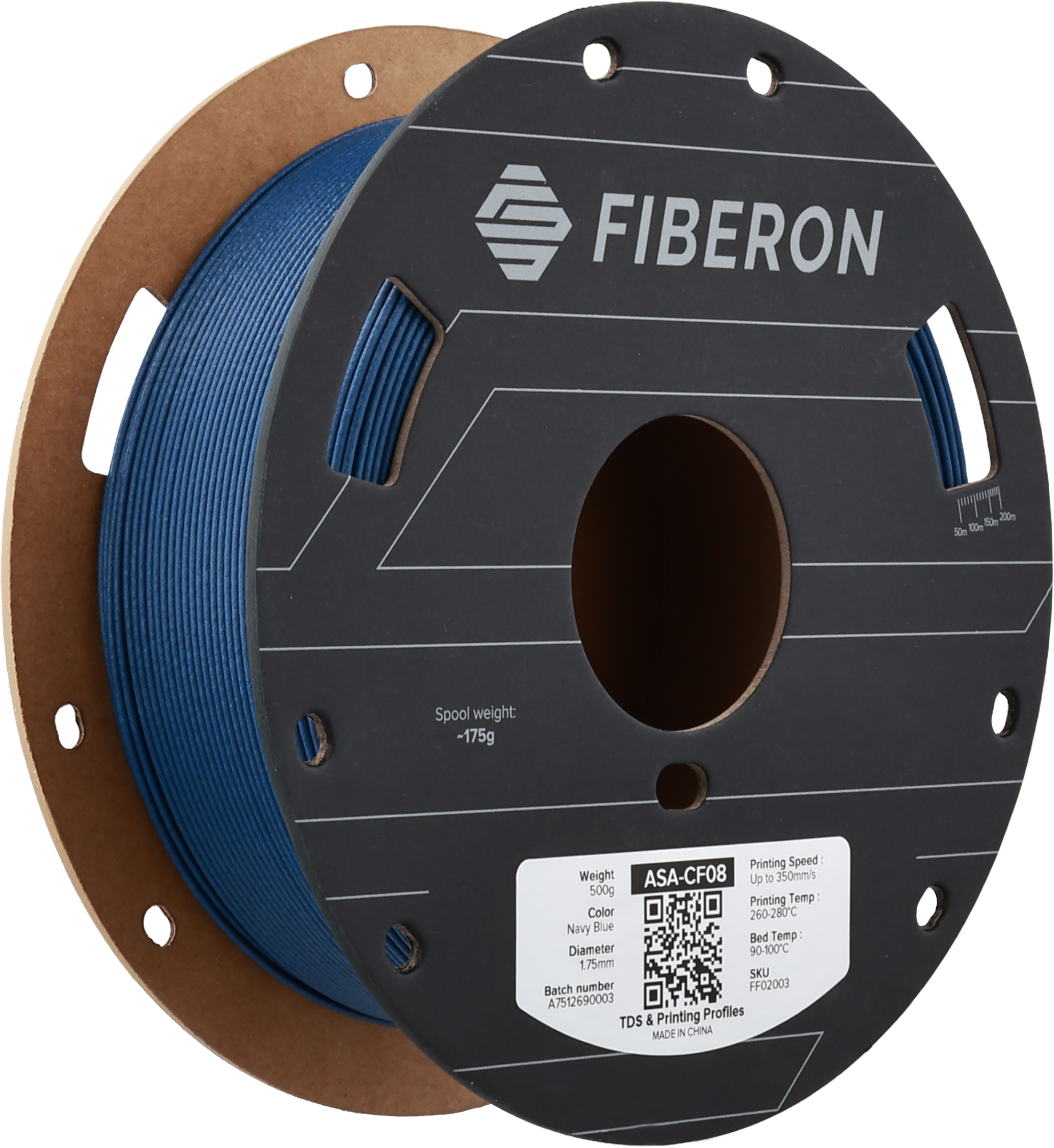 Polymaker  Fiberon™ ASA-CF08 Navy Blue, 1,75 mm / 500 g    Carbonfaserverstärktes ASA Filament für robuste Anwendungen in Navy Blue