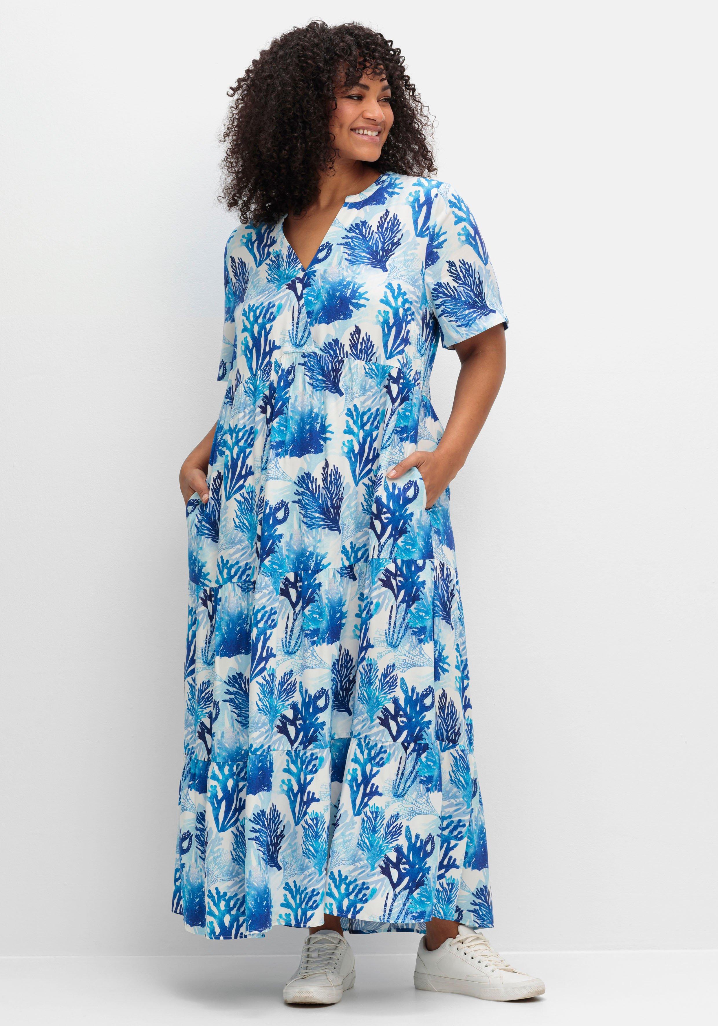 Maxikleid in Kaskadenform, mit maritimem Print