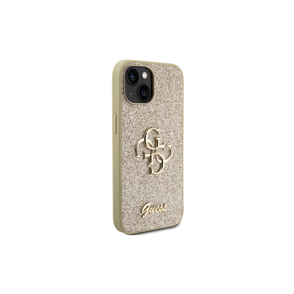 iPhone 15 Hardcase Hülle Big Glitter Script (GUHCP15SHG4SGD) - Gold / Transparent