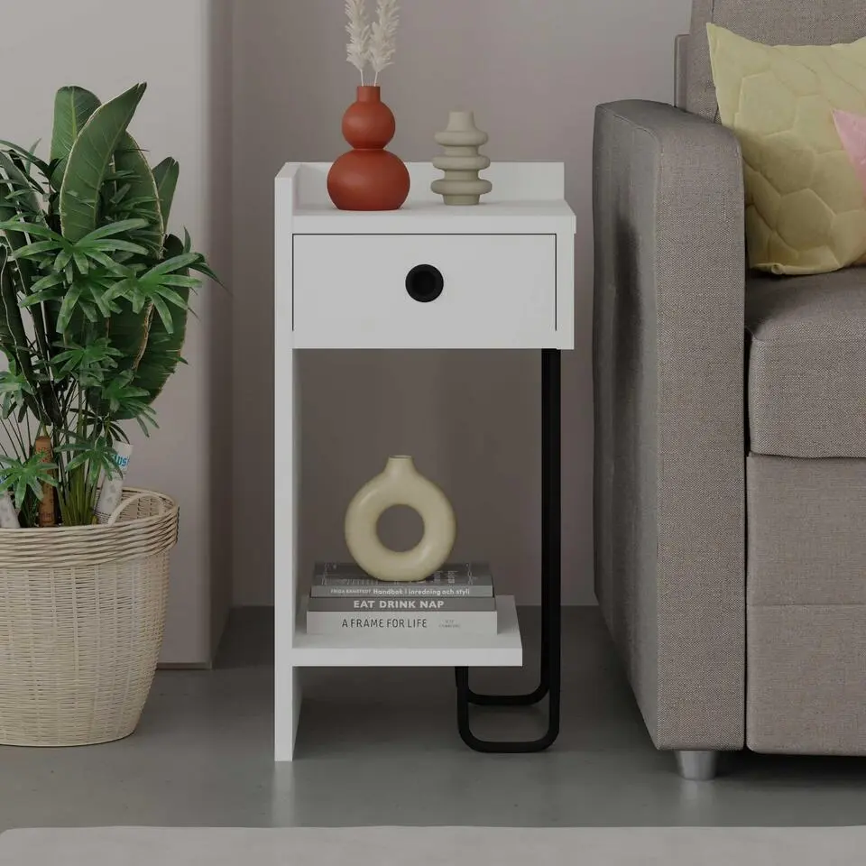 Emob Stijlvol Wit Nachtkastje - Woody Mode - 100% Melamine Gecoat