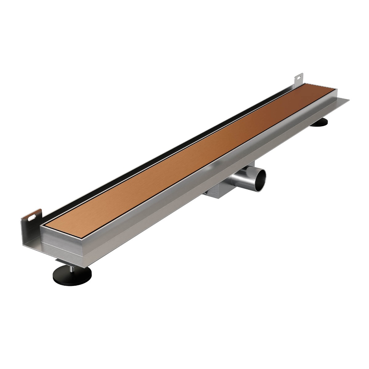 Brauer douchegoot 80x7cm met multifunctioneel rooster en muurflens geborsteld koper PVD