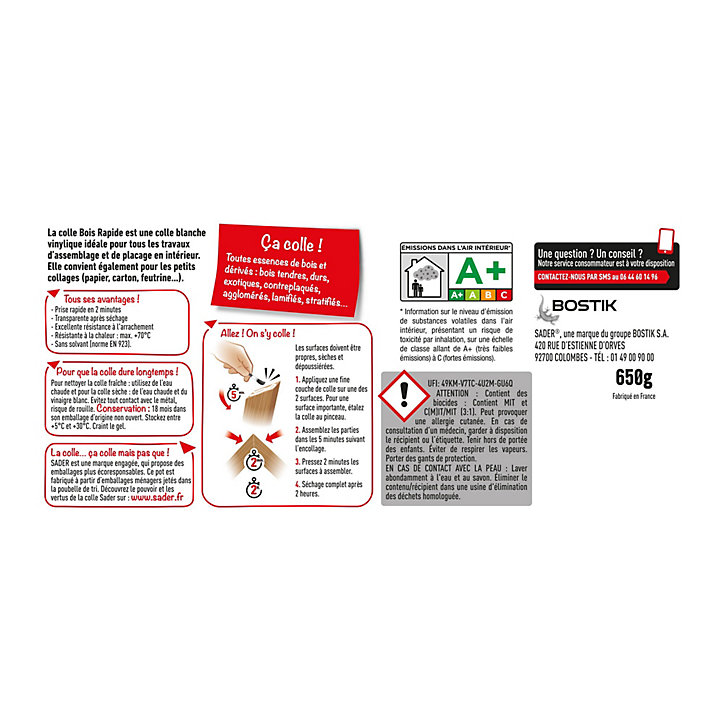 Colle Bois Sader Prise Rapide Transparente 650 g