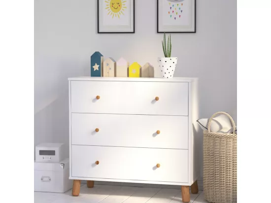 Commode enfant bois massif blanc et bois GABBY