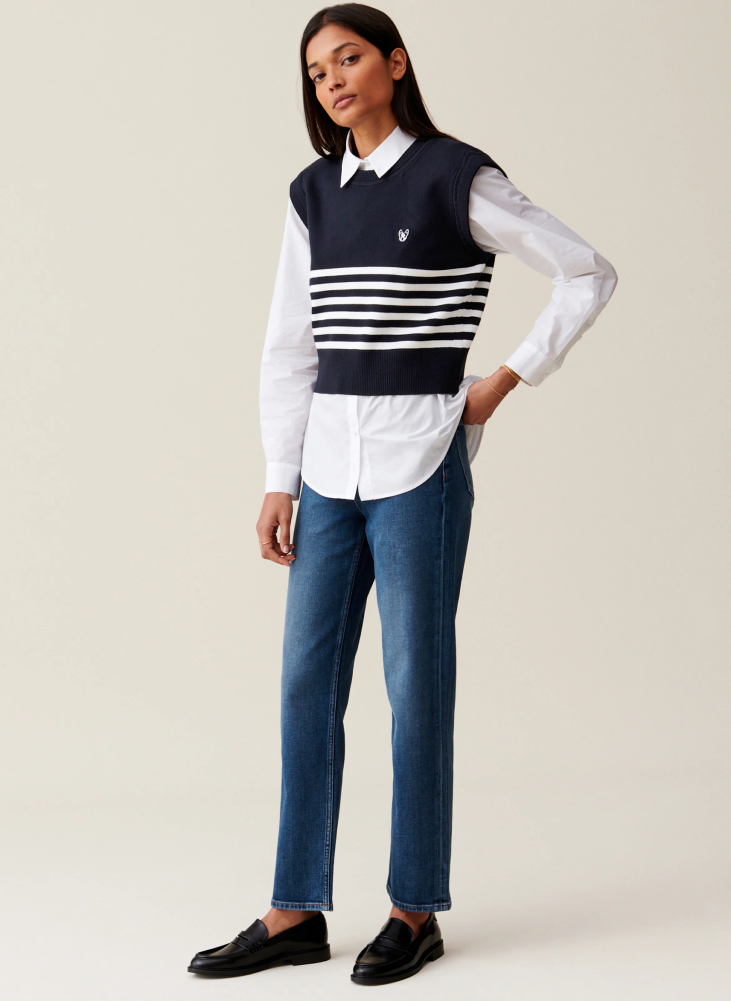 Pull col rond rayé | Multicolore