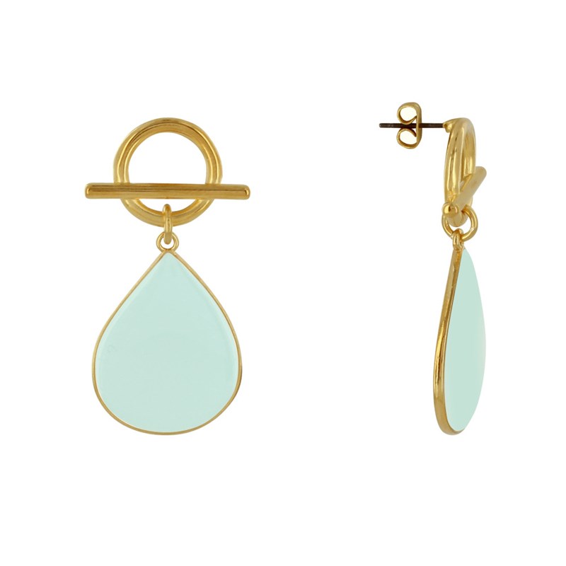 Boucles d'Oreilles Laiton Doré Fermoir T et Goutte Émaillée