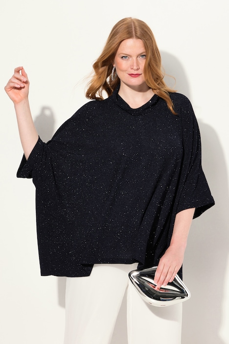 Shirt, oversized, Glitzer-Effekt, Rollkragen, Halbarm