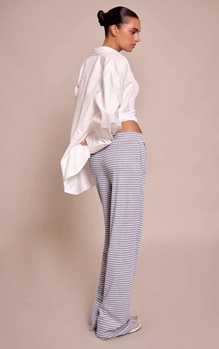 Gris Chiné Pantalon Large À Rayures Style Boyfriend