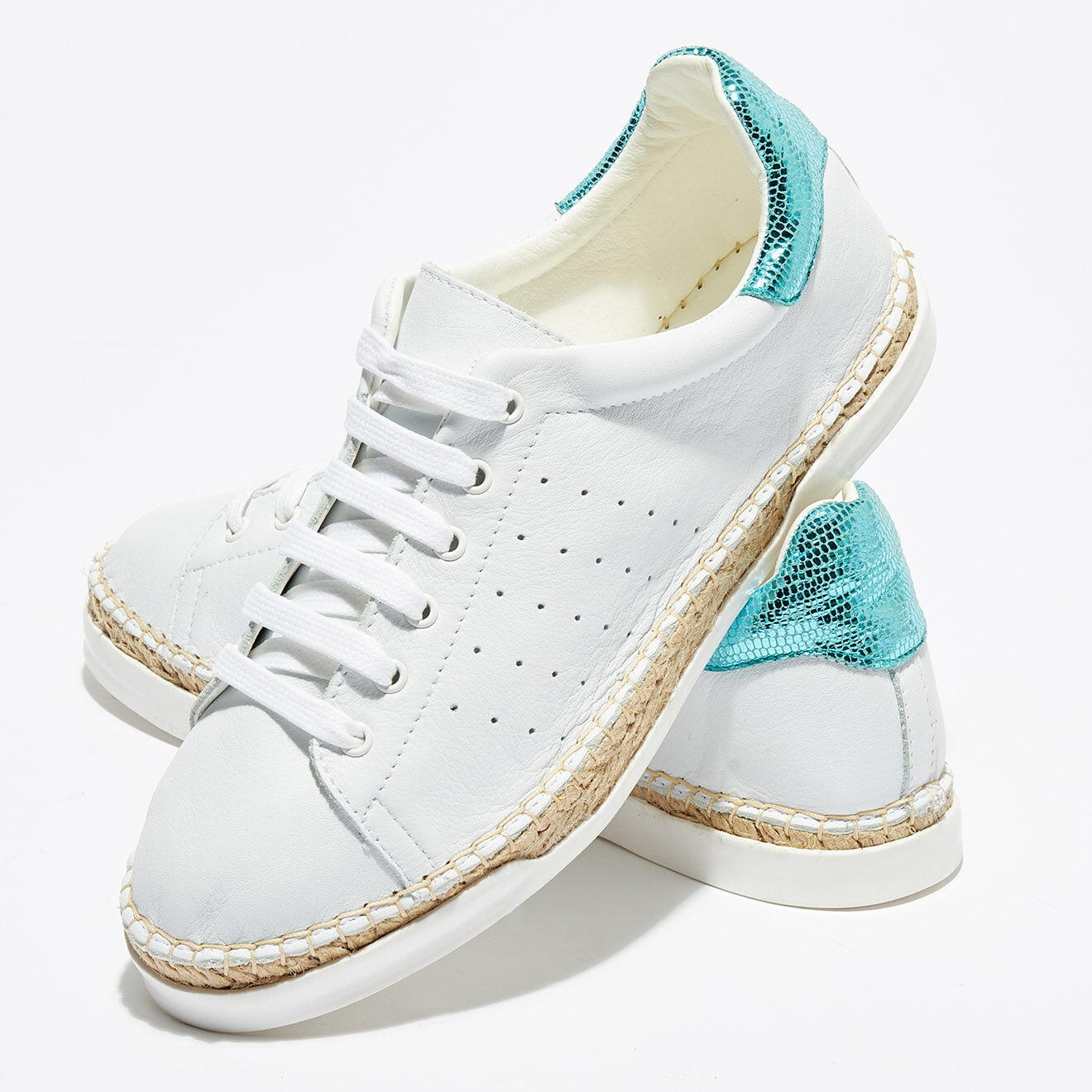 Canal Saint Martin Baskets espadrilles en Cuir Lancry Roma blanc/bleu acqua