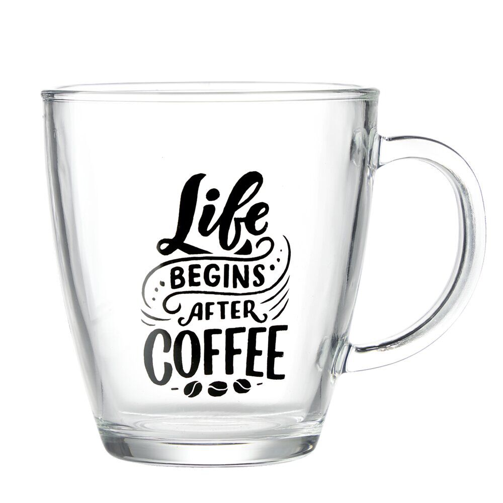 Mug en verre transparent motif wording 300ml H10,5cm