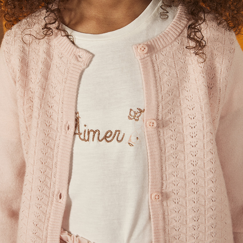 T-shirt manches courtes à broderie dorée pour fille