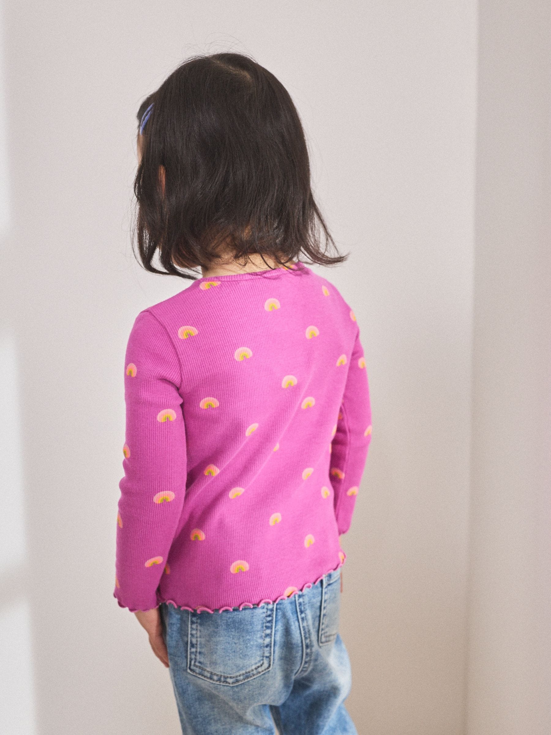 Paars met regenboog - Geribbeld T-shirt met lange mouwen (3mnd-7jr)
