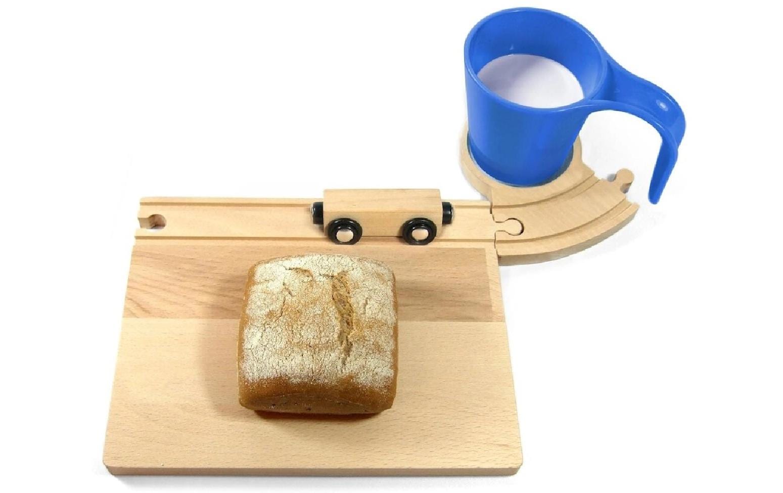 Eisenbahn Frühstücks-SetEisenbahn Frühstücks-Set mit blaue Tasse-Tunnel, kompatibel mit Brio und Co.
