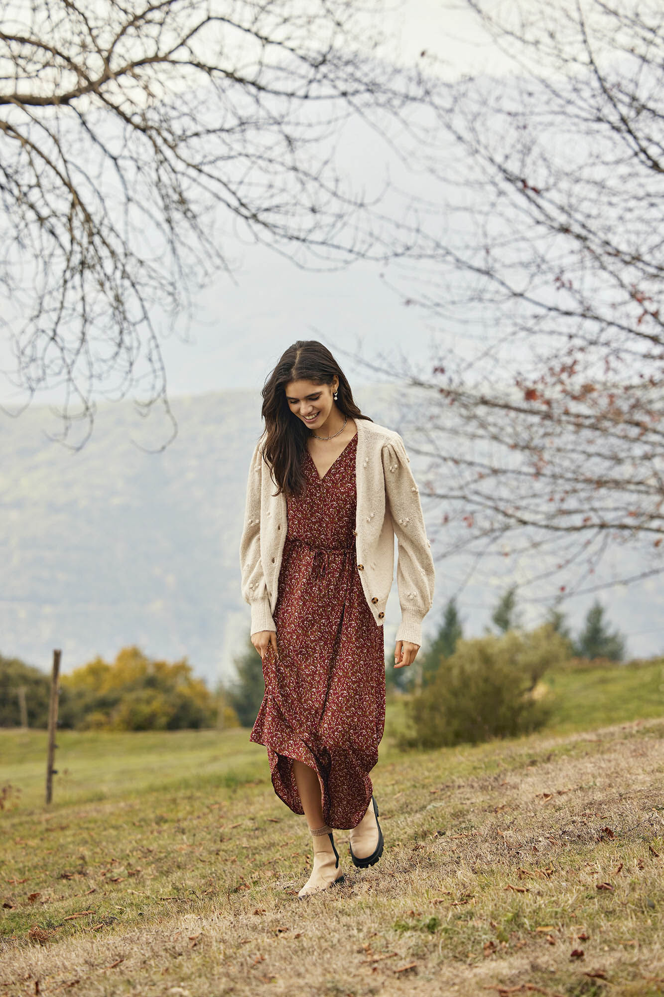 Vestido longo com decote em V