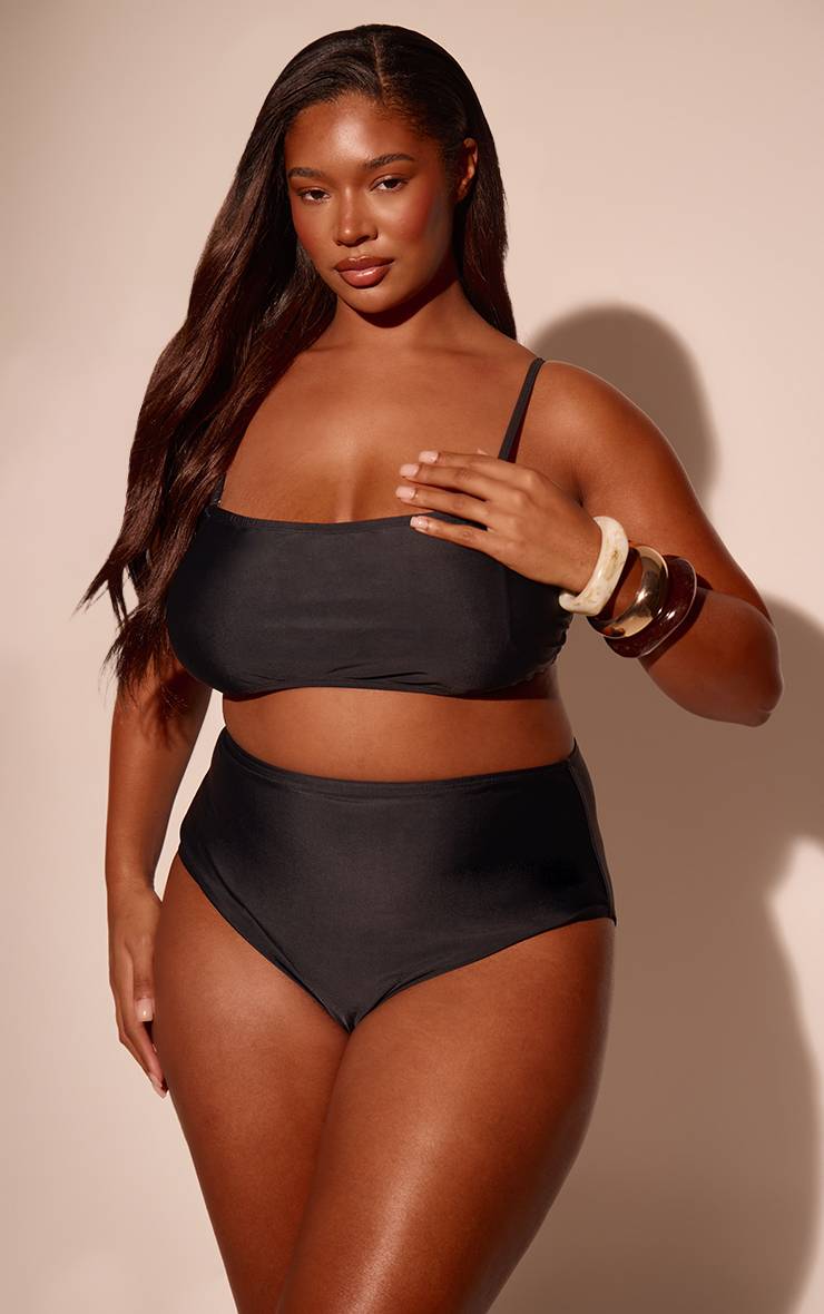 Marron Bas De Bikini Taille Haute Basique Noir Grande Taille