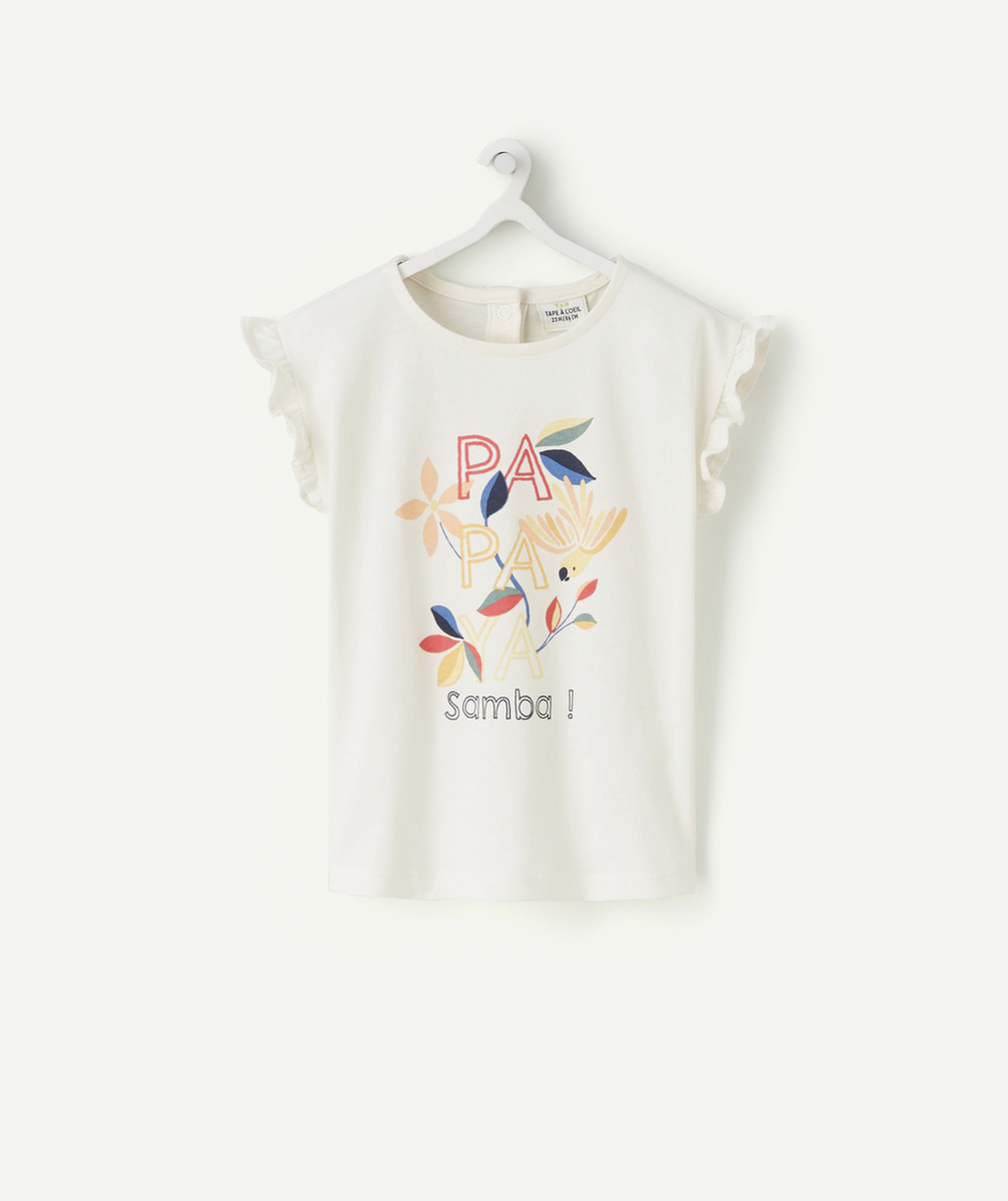 T-SHIRT BÉBÉ FILLE EN COTON ANTI-UV BIO IMPRIMÉ TROPICAL