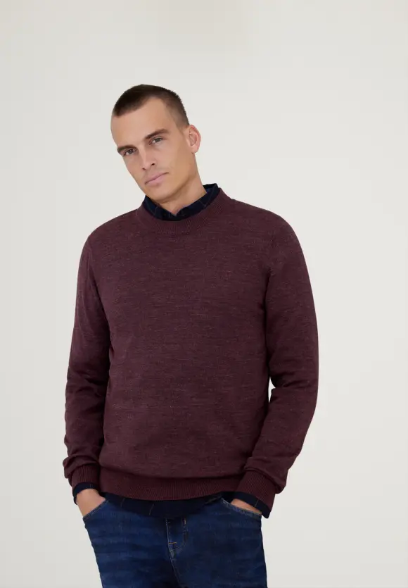 Basic Strickpullover - burgundy red melange