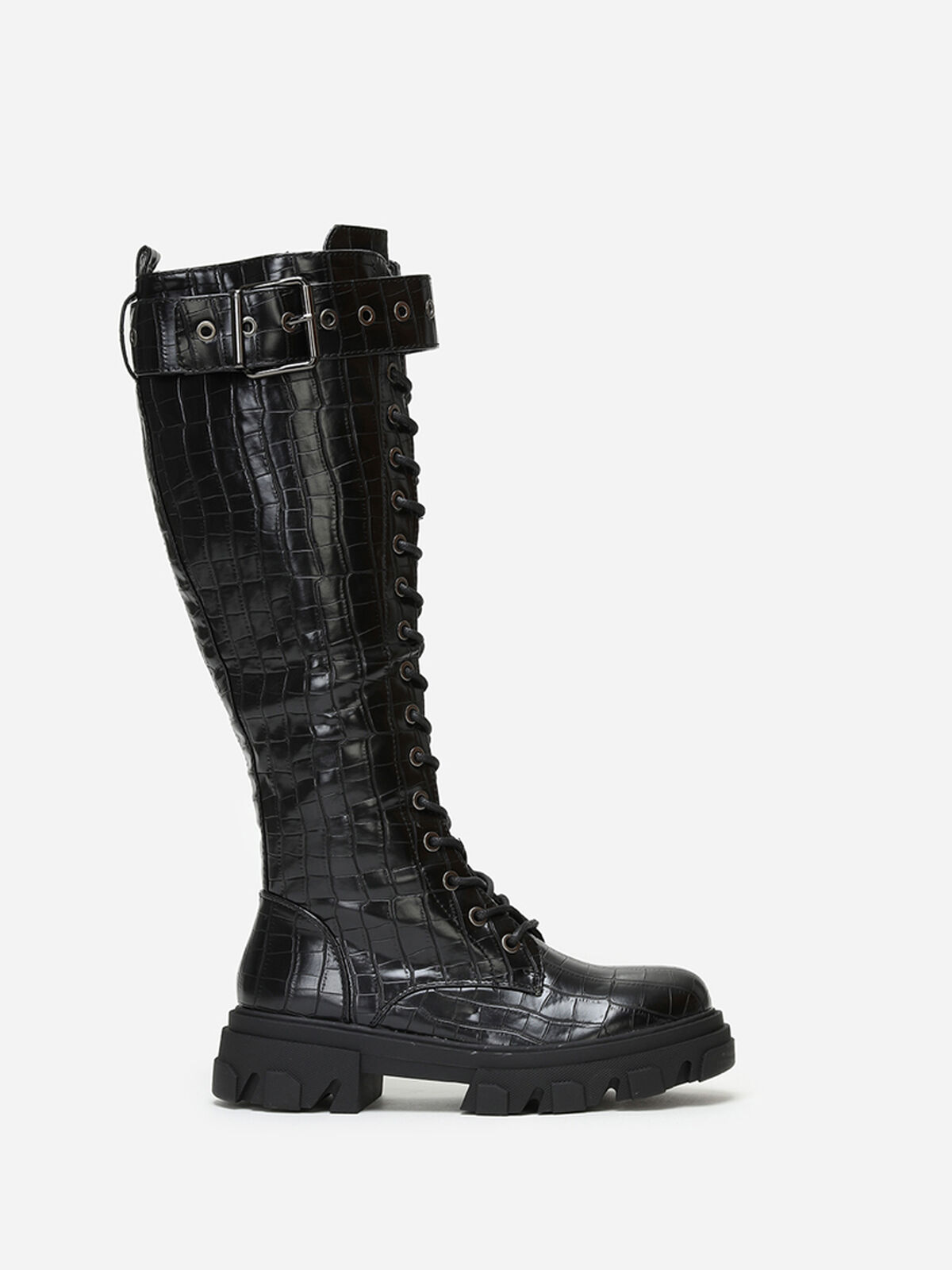 Bottes rangers crantées à boucle- Noir texturé