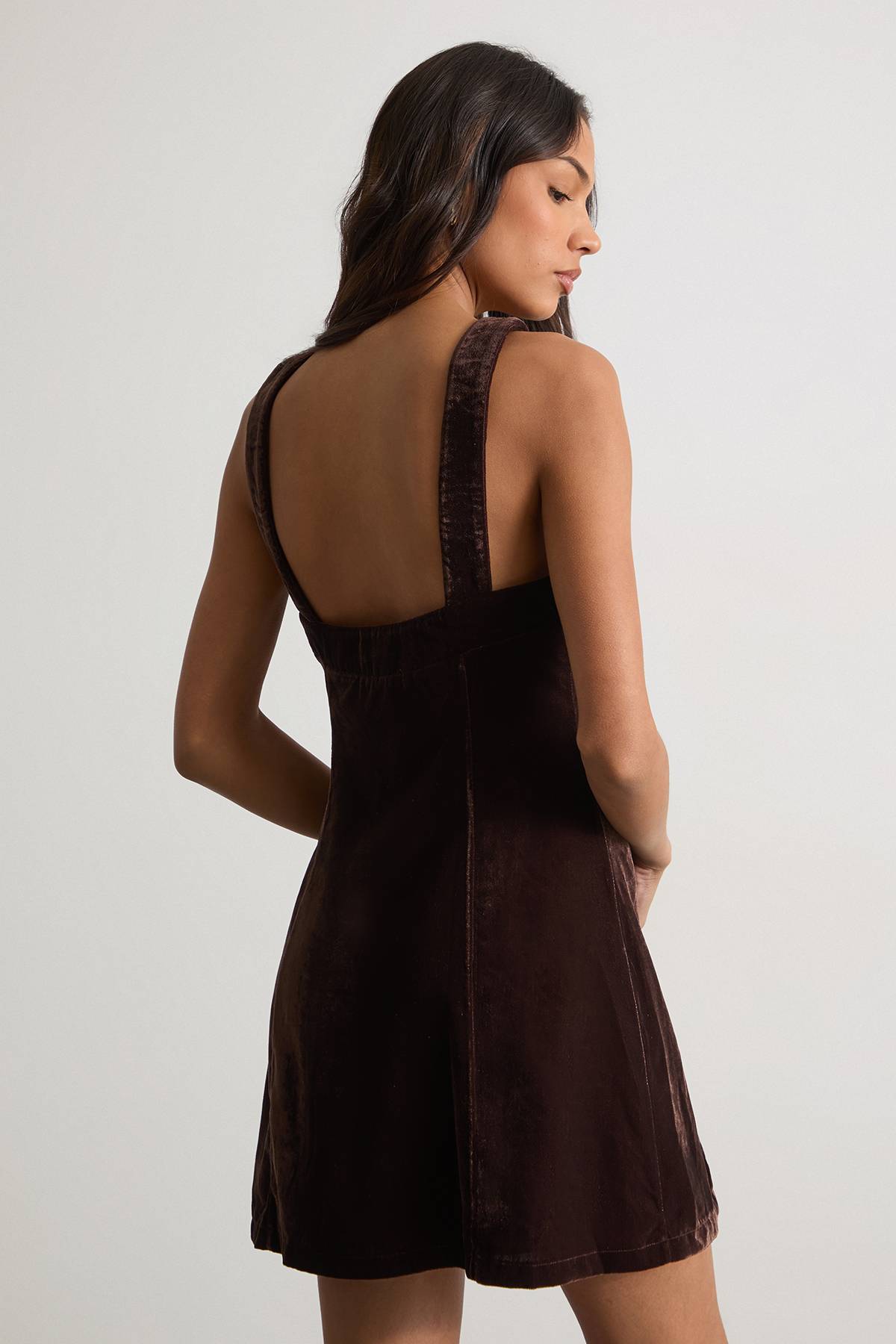 Warehouse Robe Mini Trapèze en Velours avec Nœud Devant