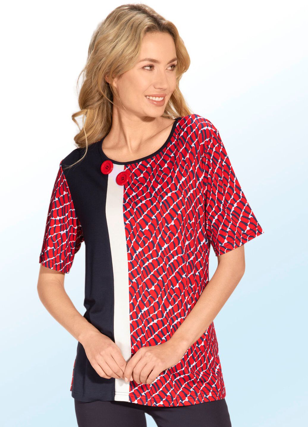 Allover gemustertes Shirt mit Zierknöpfen