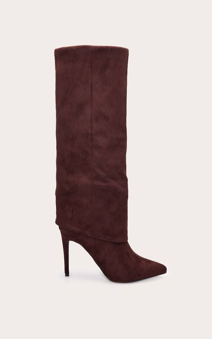 Chocolat Bottes Hautes À Talon En Synthétique À Bout Pointu Avec Revers