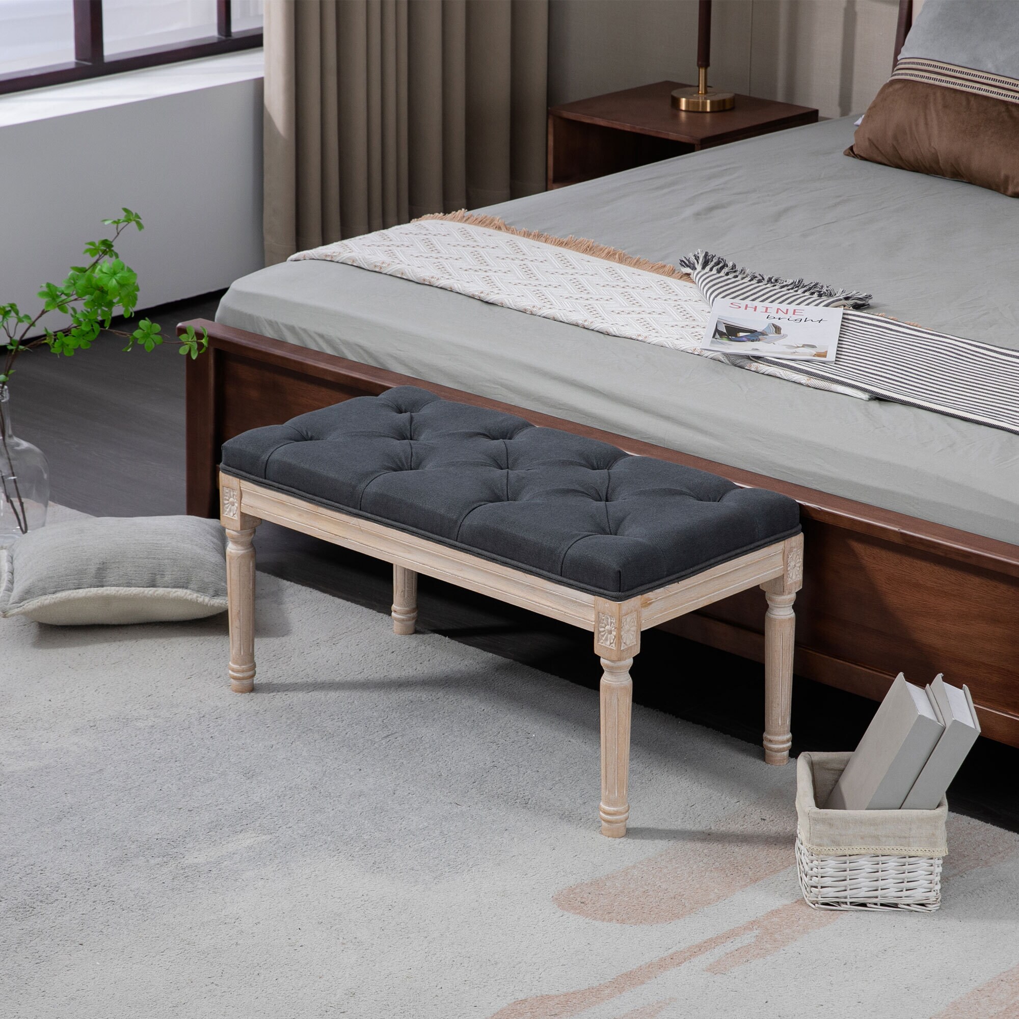 HOMCOM Bettbank mit Knopfheftung grau 80L x 40B x 43H cm