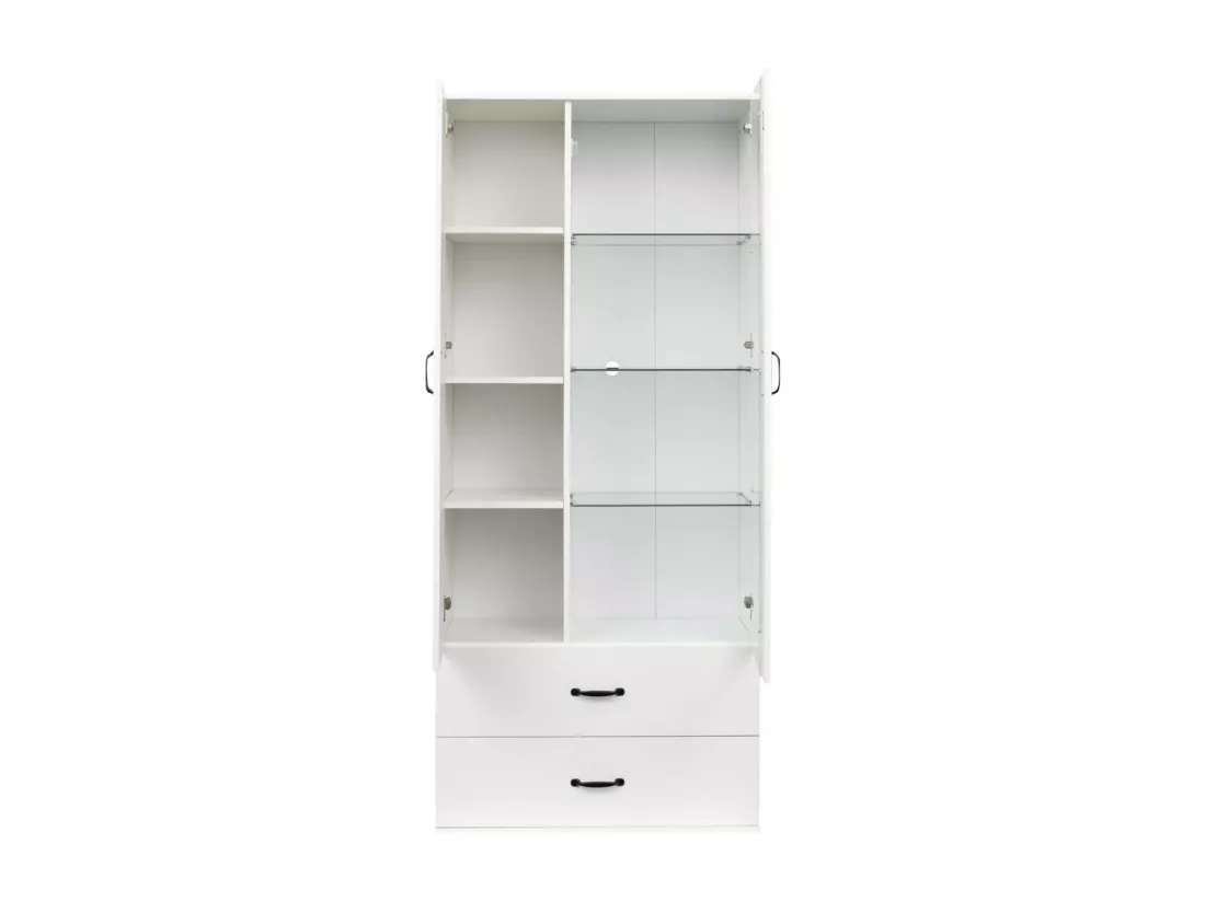 Vitrine avec 2 porte et 2 tiroirs et LED - Hauteur 180cm - Blanc