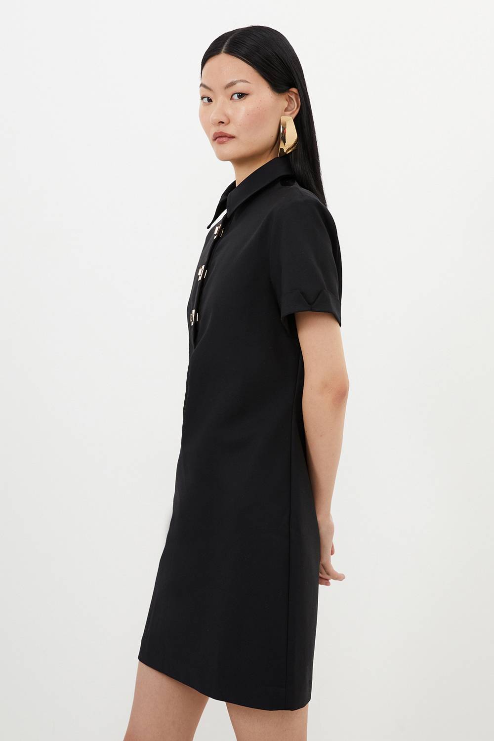 KarenMillen Robe Courte Tissée en Coton Techno Tall avec Fermoirs Dorés