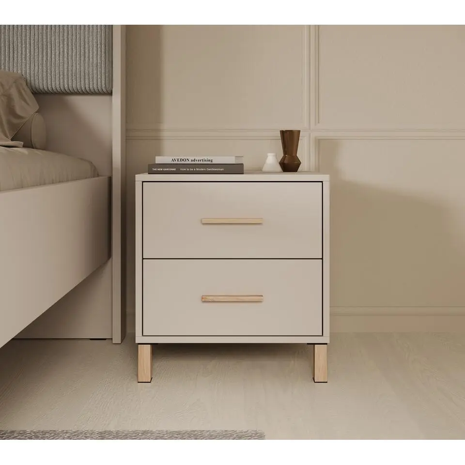 Meubella - Nachtkastje Bahia - Beige - 48 cm - 2 lades