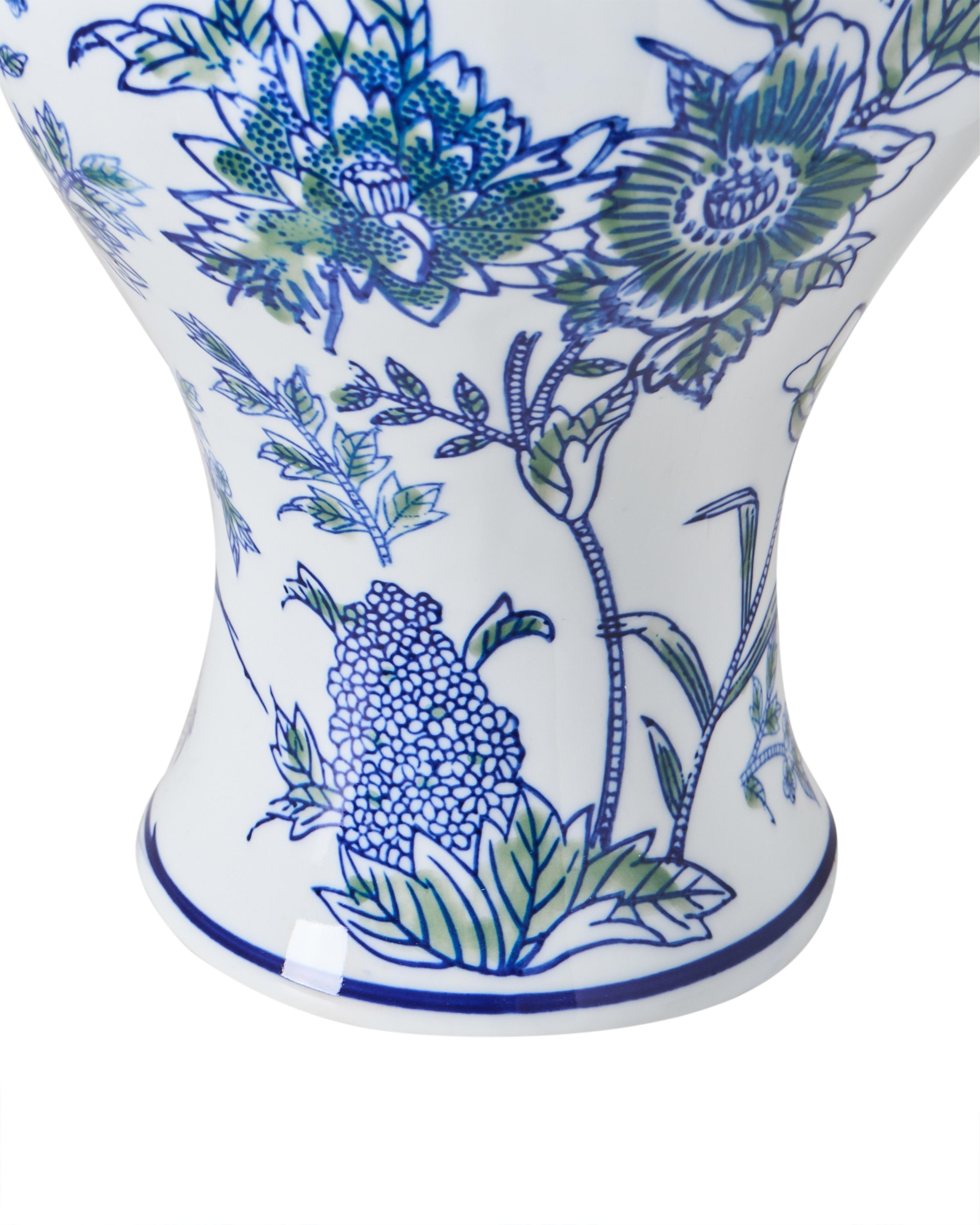 Bloemenvaas BERGA Porselein 36 cm Wit/blauw