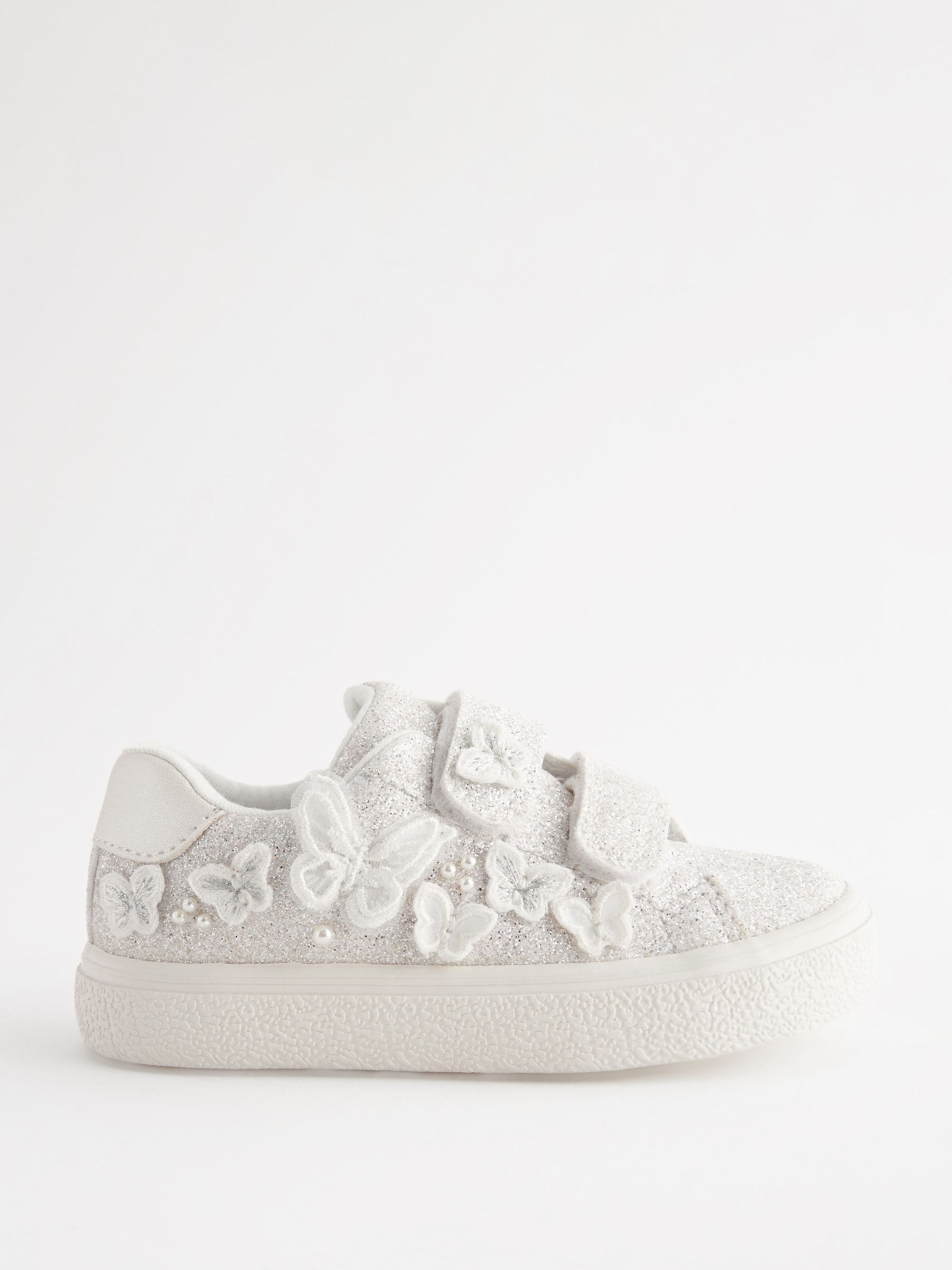 Wit en glinsterend - Sneakers met klittenbandsluiting en Butterfly Touch