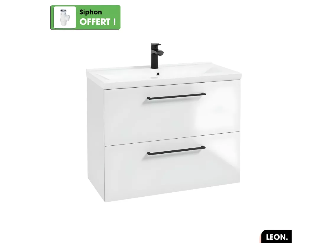 Vasque à encastrer avec siphon OFFERT | LEON | Blanc | 80 × 6 × 40